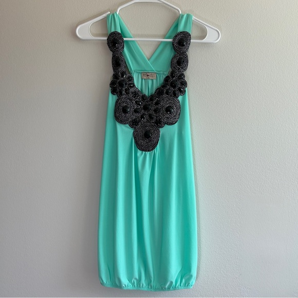 Free Kisses Tops - NWT Free Kisses Aqua Y2K Tank Top with Black Beaded Accents Size XL